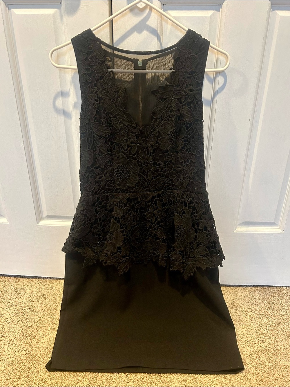 Betsy & Adam Black Floral Lace Peplum Mini Dress